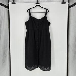 J. Crew Black Cotton Embroidered Eyelet Sleeveless Midi Sundress - Plus Size 24